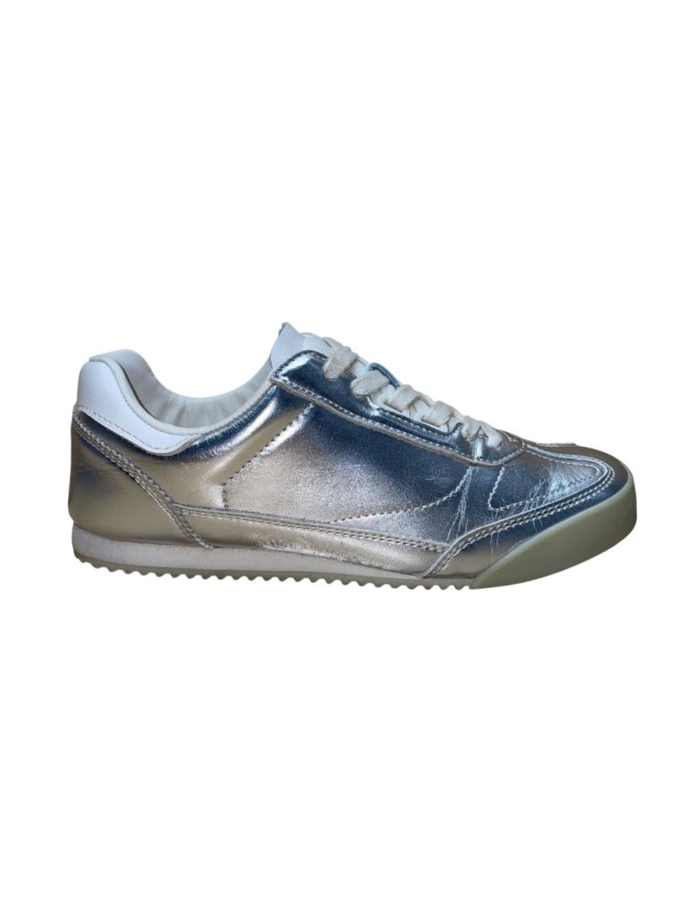 Zara Women’s Metallic Silver Faux Leather Low-Top Lace-Up Sneakers Size EU36/US6
